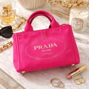 Prada Canapa Pink Canvas Logo Tote Small Authentic Designer Bag